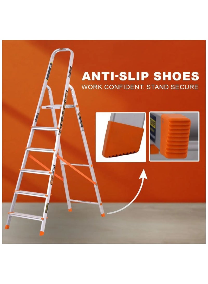 Eurostar Lightweight & Strong 6 feet 5+1 Steps ladder for home With Anti Slip Shoes Aluminium Ladder  (With Platform) - Image 2